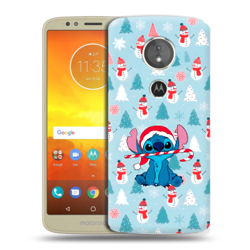 Силиконовый чехол на Motorola Moto E5 с принтом Стич Новый год