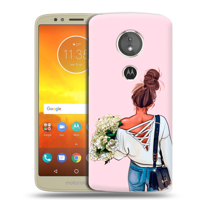 Силиконовый чехол на Motorola Moto E5 с принтом Девушка и букет Силиконовый чехол на Motorola Moto E5 с принтом Девушка и букет