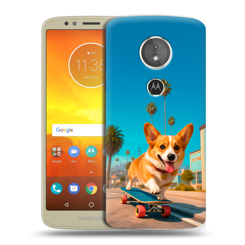 Силиконовый чехол на Motorola Moto E5 с принтом Корги на скейте Силиконовый чехол на Motorola Moto E5 с принтом Корги на скейте