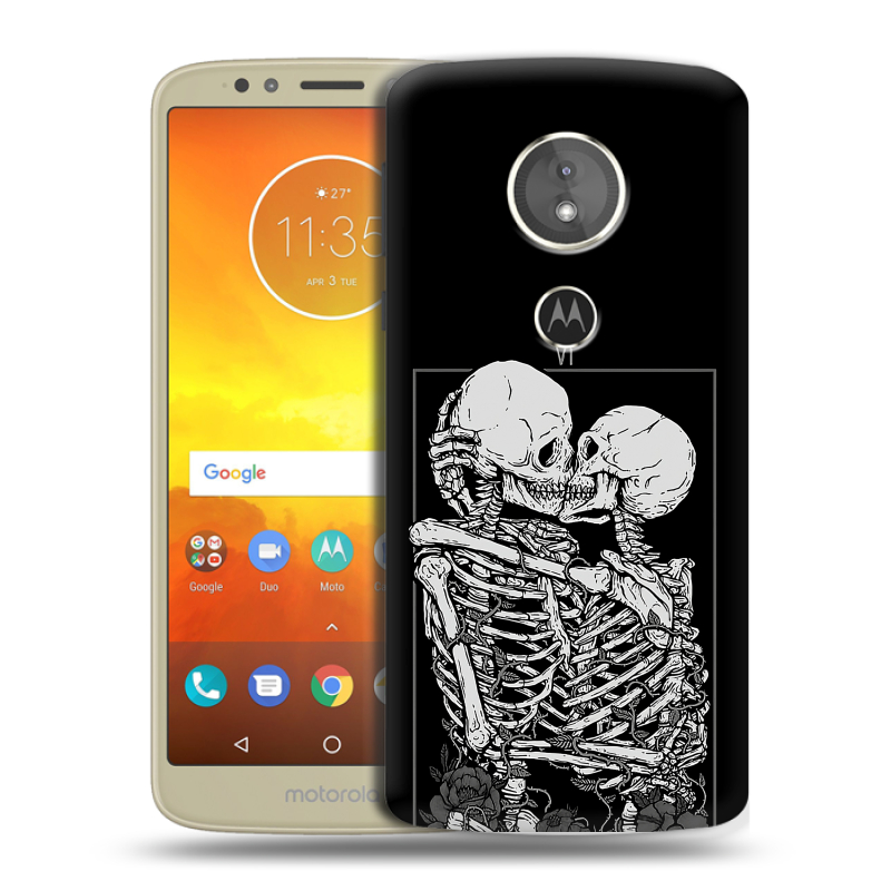 Силиконовый чехол на Motorola Moto E5 с принтом Поцелуй скелетов Силиконовый чехол на Motorola Moto E5 с принтом Поцелуй скелетов