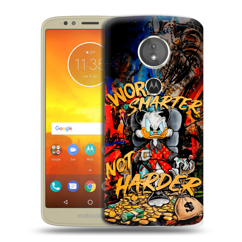 Силиконовый чехол на Motorola Moto E5 с принтом Дональд Дак Деньги Силиконовый чехол на Motorola Moto E5 с принтом Дональд Дак Деньги