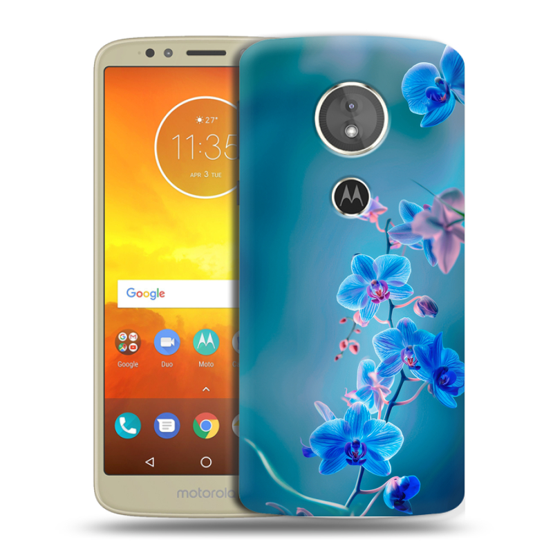 Силиконовый чехол на Motorola Moto E5 с принтом Голубые цветы Силиконовый чехол на Motorola Moto E5 с принтом Голубые цветы