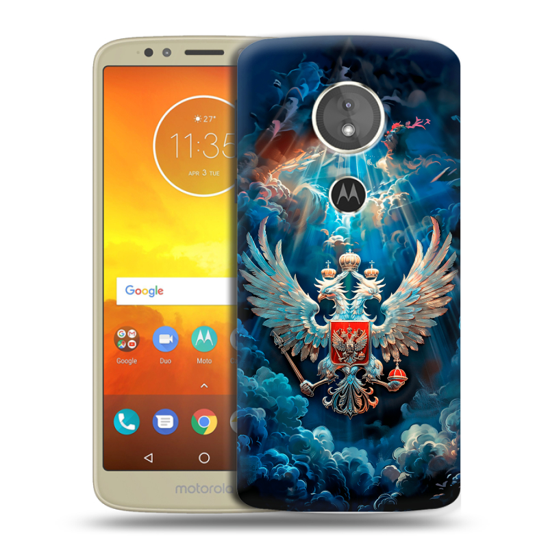 Силиконовый чехол на Motorola Moto E5 с принтом Герб флаг России Силиконовый чехол на Motorola Moto E5 с принтом Герб флаг России
