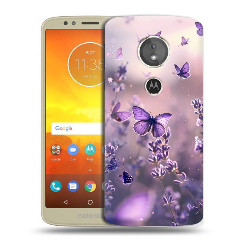 Силиконовый чехол на Motorola Moto E5 с принтом бабочки и лаванда Силиконовый чехол на Motorola Moto E5 с принтом бабочки и лаванда