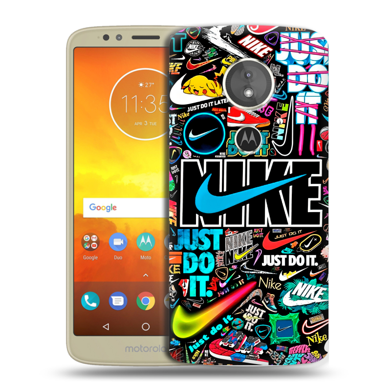 Силиконовый чехол на Motorola Moto E5 с принтом найк nike черный Силиконовый чехол на Motorola Moto E5 с принтом найк nike черный