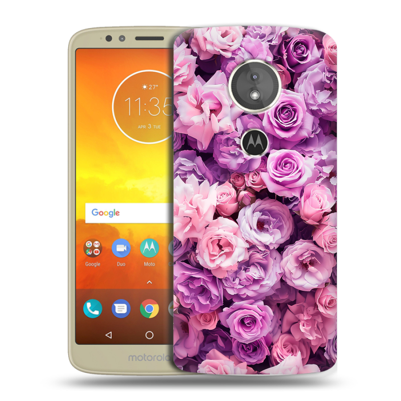 Силиконовый чехол на Motorola Moto E5 с принтом лавандовые розы Силиконовый чехол на Motorola Moto E5 с принтом лавандовые розы