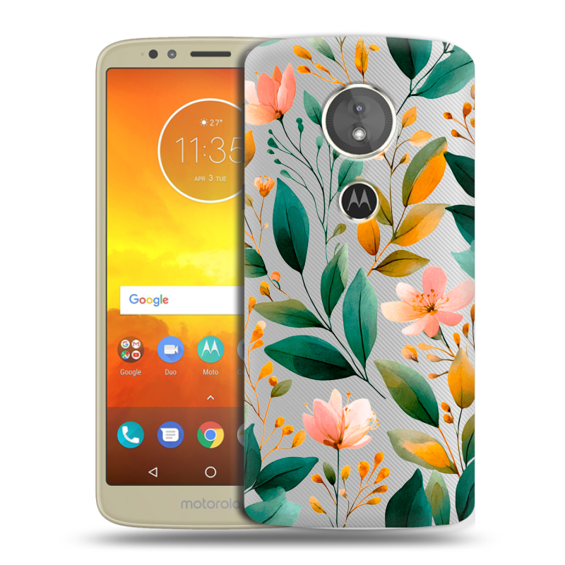 Силиконовый чехол на Motorola Moto E5 с принтом Цветы паттерн Силиконовый чехол на Motorola Moto E5 с принтом Цветы паттерн