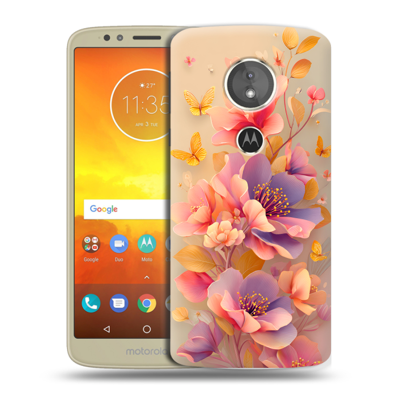 Силиконовый чехол на Motorola Moto E5 с принтом Цветы и бабочки Силиконовый чехол на Motorola Moto E5 с принтом Цветы и бабочки