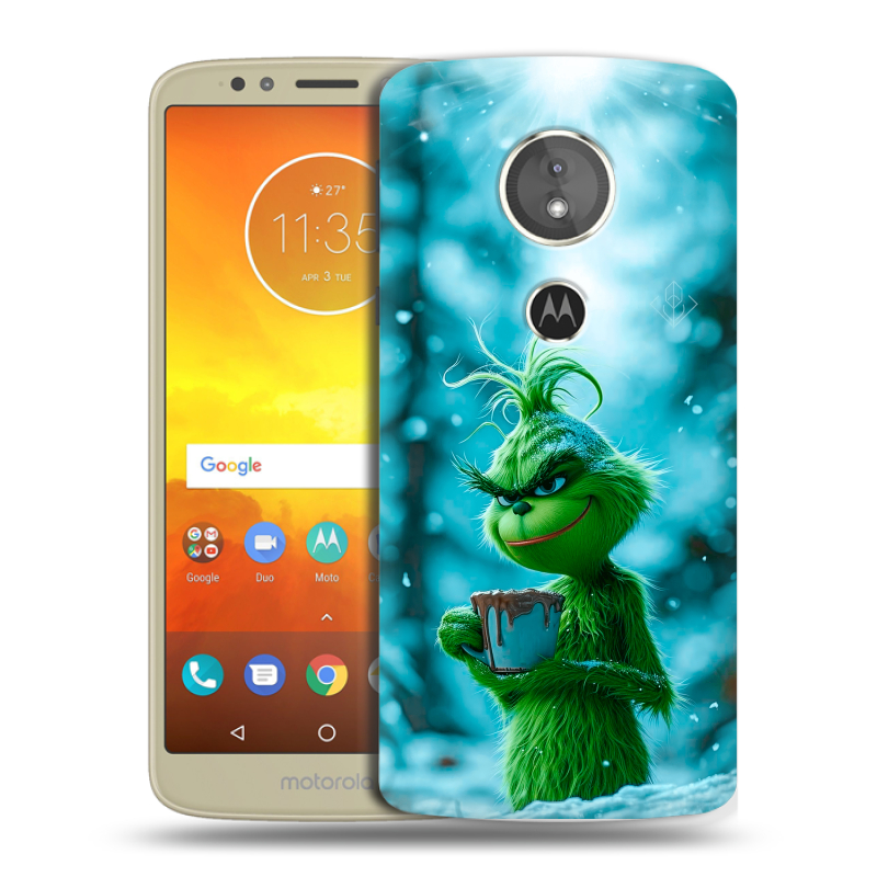 Силиконовый чехол на Motorola Moto E5 с принтом Новый год гринч Силиконовый чехол на Motorola Moto E5 с принтом Новый год гринч