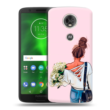 Силиконовый чехол на Motorola Moto E5 Plus с принтом Девушка и букет