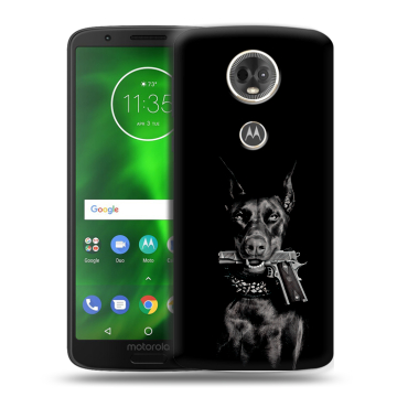 Силиконовый чехол на Motorola Moto E5 Plus с принтом Доберман и пистолет
