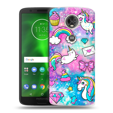 Силиконовый чехол на Motorola Moto E5 Plus с принтом Единороги