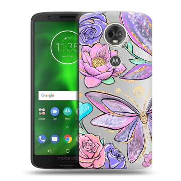 Силиконовый чехол на Motorola Moto E5 Plus с принтом Бабочки и цветы