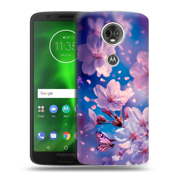 Силиконовый чехол на Motorola Moto E5 Plus с принтом цветы бабочки