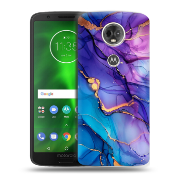 Силиконовый чехол на Motorola Moto E5 Plus с принтом синий мрамор