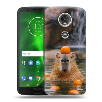 Силиконовый чехол на Motorola Moto E5 Plus с принтом Капибара с апельсином
