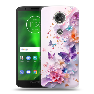Силиконовый чехол на Motorola Moto E5 Plus с принтом цветы бабочки