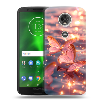 Силиконовый чехол на Motorola Moto E5 Plus с принтом бабочки розовые