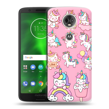 Силиконовый чехол на Motorola Moto E5 Plus с принтом Единороги и радуга