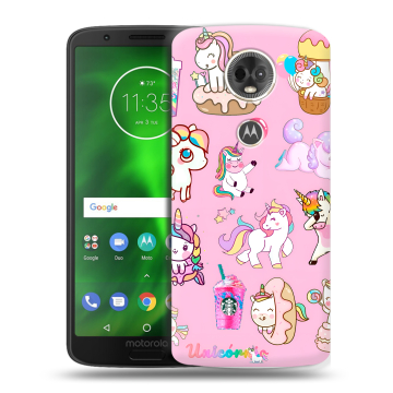 Силиконовый чехол на Motorola Moto E5 Plus с принтом розовые единороги