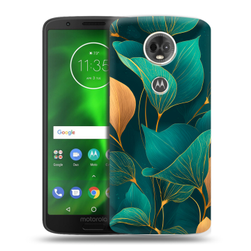 Силиконовый чехол на Motorola Moto E5 Plus с принтом Листья и золото