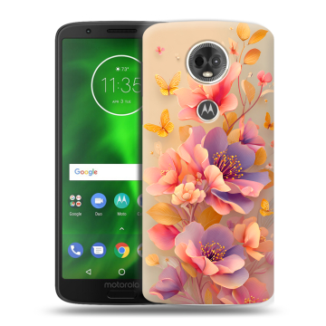 Силиконовый чехол на Motorola Moto E5 Plus с принтом Цветы и бабочки