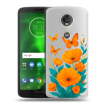 Силиконовый чехол на Motorola Moto E5 Plus с принтом цветы бабочки