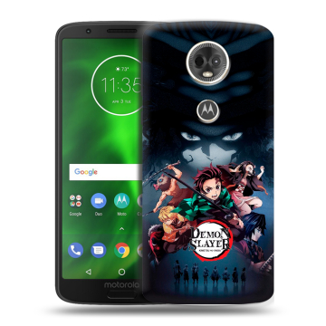 Силиконовый чехол на Motorola Moto E5 Plus с принтом Demon Slayer Клинок рассекающий демонов