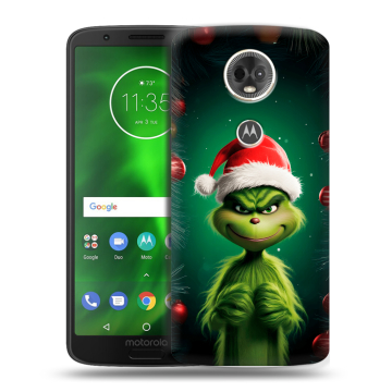 Силиконовый чехол на Motorola Moto E5 Plus с принтом Гринч Новый год Рождество