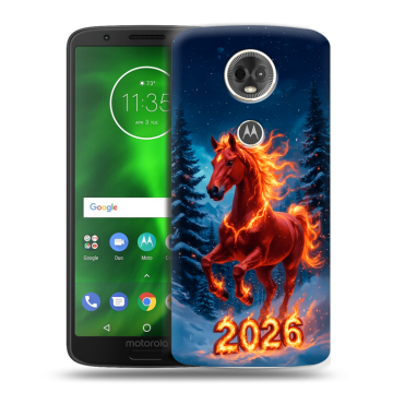 Силиконовый чехол на Motorola Moto E5 Plus с принтом Новый год коня