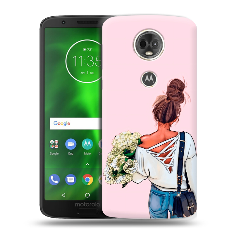 Силиконовый чехол на Motorola Moto E5 Plus с принтом Девушка и букет Силиконовый чехол на Motorola Moto E5 Plus с принтом Девушка и букет