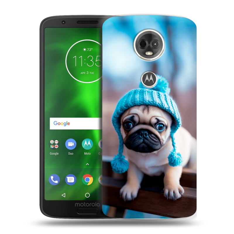 Силиконовый чехол на Motorola Moto E5 Plus с принтом Мопс в шапке Силиконовый чехол на Motorola Moto E5 Plus с принтом Мопс в шапке