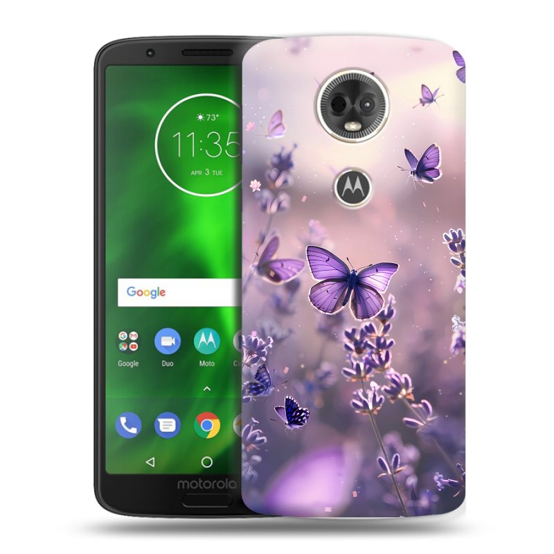 Силиконовый чехол на Motorola Moto E5 Plus с принтом бабочки и лаванда Силиконовый чехол на Motorola Moto E5 Plus с принтом бабочки и лаванда