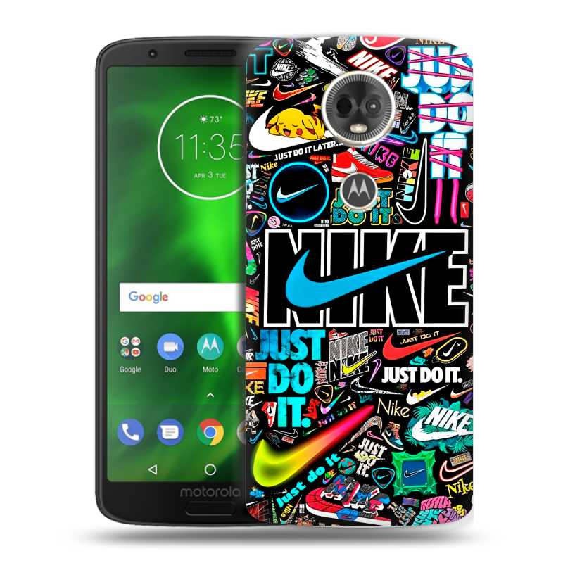 Силиконовый чехол на Motorola Moto E5 Plus с принтом найк nike черный Силиконовый чехол на Motorola Moto E5 Plus с принтом найк nike черный