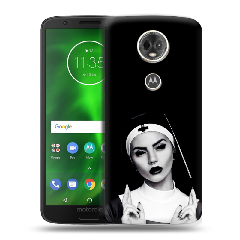 Силиконовый чехол на Motorola Moto E5 Plus с принтом монашка Силиконовый чехол на Motorola Moto E5 Plus с принтом монашка