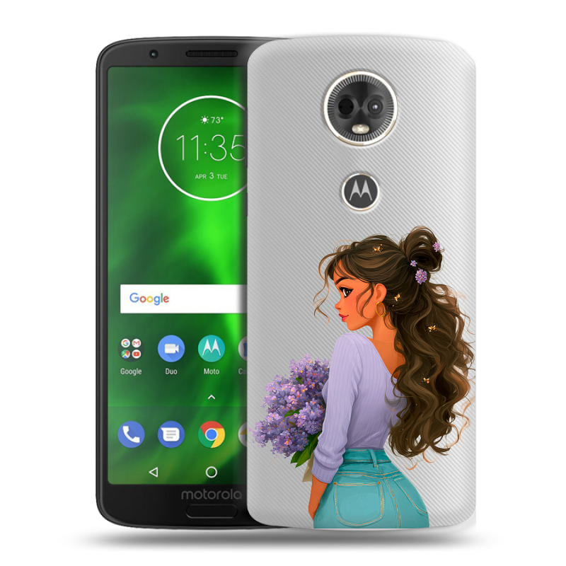 Силиконовый чехол на Motorola Moto E5 Plus с принтом девушка цветы Силиконовый чехол на Motorola Moto E5 Plus с принтом девушка цветы
