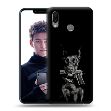 Силиконовый чехол на Huawei Honor Play с принтом Доберман и пистолет Силиконовый чехол на Huawei Honor Play с принтом Доберман и пистолет
