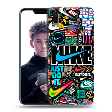 Силиконовый чехол на Huawei Honor Play с принтом найк nike черный Силиконовый чехол на Huawei Honor Play с принтом найк nike черный