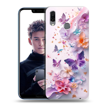 Силиконовый чехол на Huawei Honor Play с принтом цветы бабочки