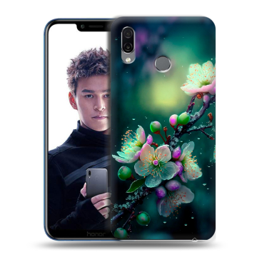 Силиконовый чехол на Huawei Honor Play с принтом Цветы и мрамор