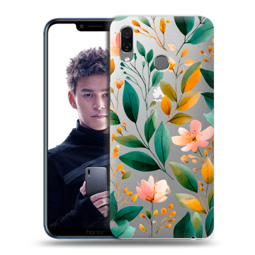 Силиконовый чехол на Huawei Honor Play с принтом Цветы паттерн Силиконовый чехол на Huawei Honor Play с принтом Цветы паттерн