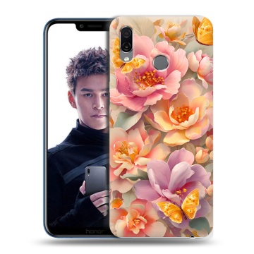 Силиконовый чехол на Huawei Honor Play с принтом Цветы и бабочки Силиконовый чехол на Huawei Honor Play с принтом Цветы и бабочки