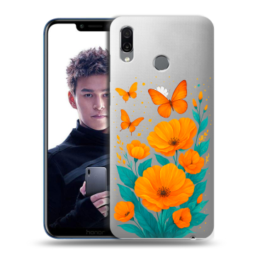 Силиконовый чехол на Huawei Honor Play с принтом цветы бабочки Силиконовый чехол на Huawei Honor Play с принтом цветы бабочки