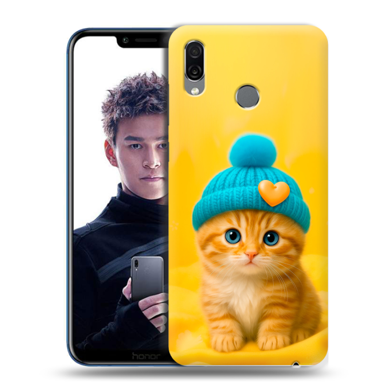 Силиконовый чехол на Huawei Honor Play с принтом Котенок в шапке Силиконовый чехол на Huawei Honor Play с принтом Котенок в шапке
