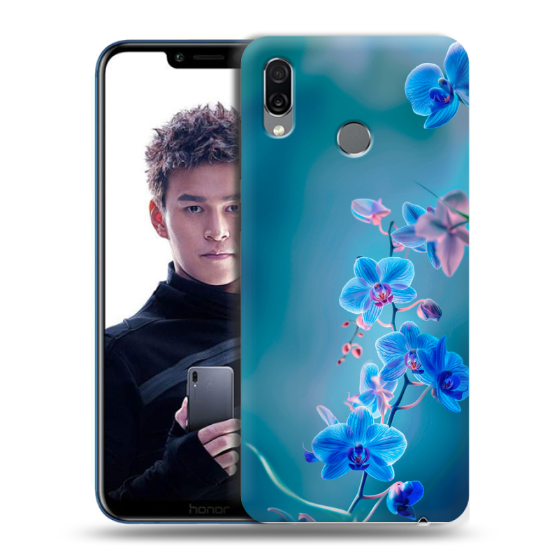 Силиконовый чехол на Huawei Honor Play с принтом Голубые цветы Силиконовый чехол на Huawei Honor Play с принтом Голубые цветы