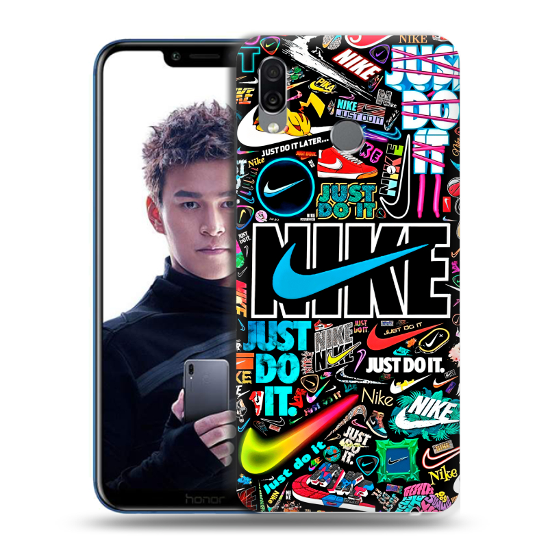 Силиконовый чехол на Huawei Honor Play с принтом найк nike черный Силиконовый чехол на Huawei Honor Play с принтом найк nike черный