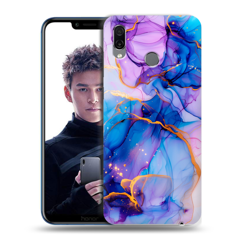 Силиконовый чехол на Huawei Honor Play с принтом синий мрамор Силиконовый чехол на Huawei Honor Play с принтом синий мрамор