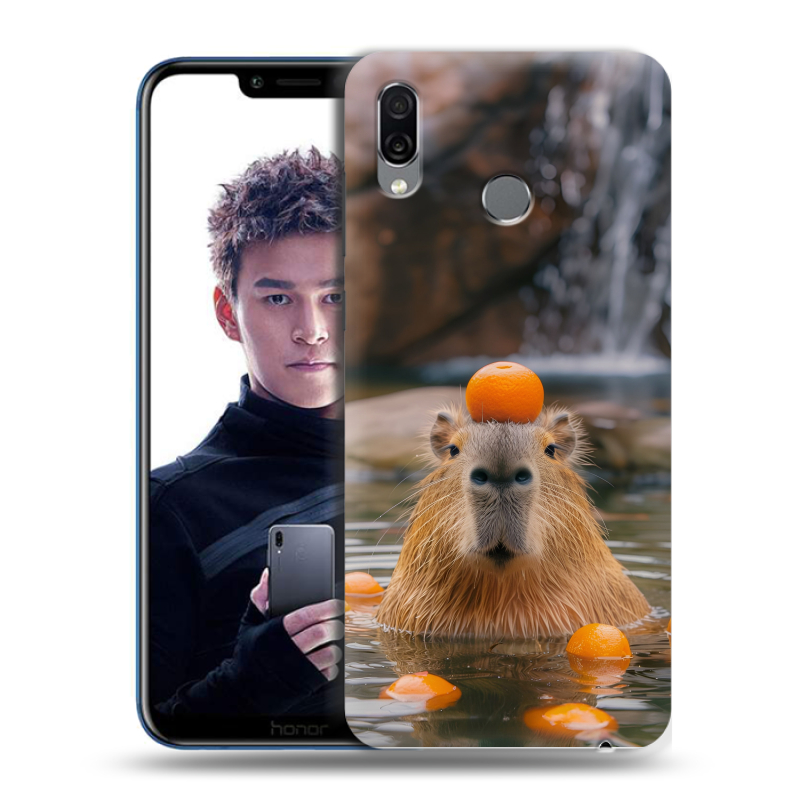 Силиконовый чехол на Huawei Honor Play с принтом Капибара с апельсином Силиконовый чехол на Huawei Honor Play с принтом Капибара с апельсином