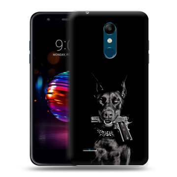 Силиконовый чехол на LG K11 Plus с принтом Доберман и пистолет