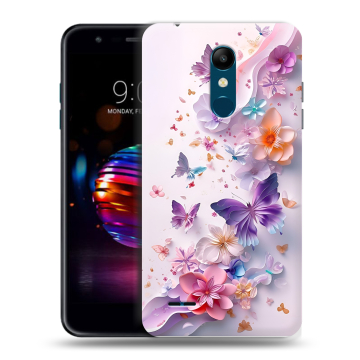 Силиконовый чехол на LG K11 Plus с принтом цветы бабочки